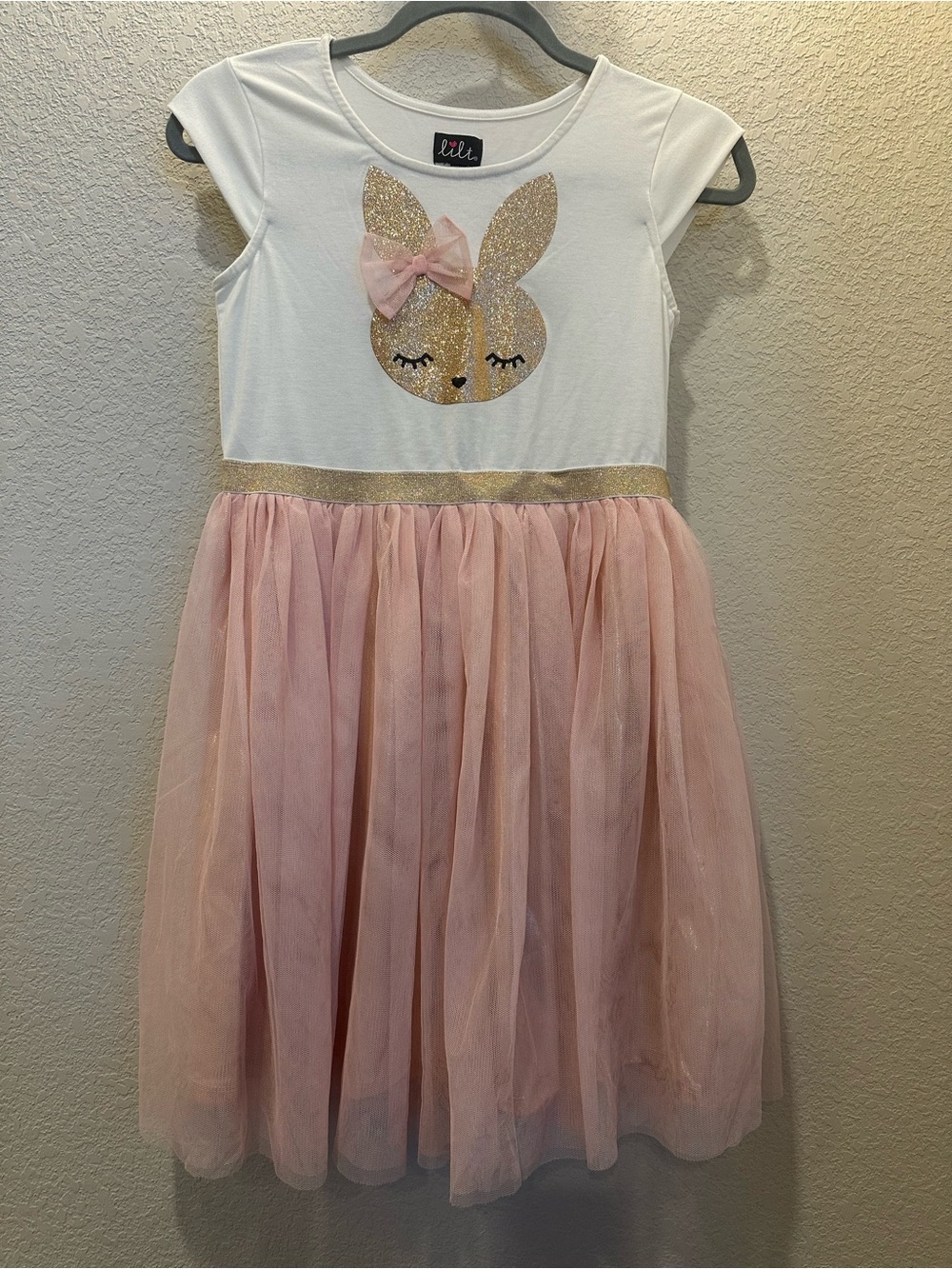 Lilt Girls' White & Pink Bunny Tulle Dress